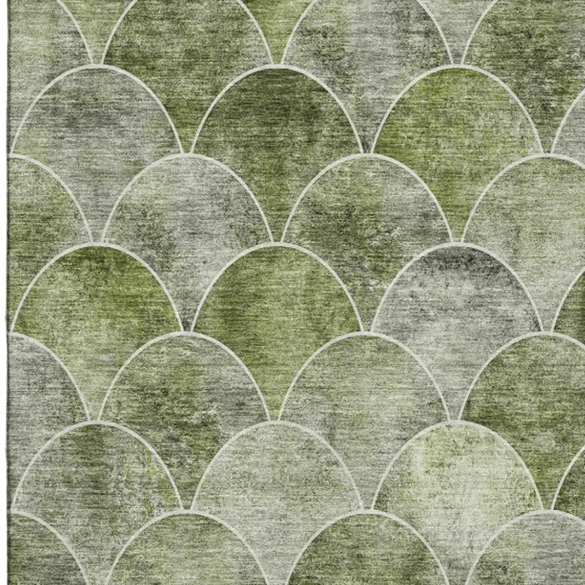 Green Gray And Ivory Abstract Geometric Washable Area Rug With UV Protection Photo 1