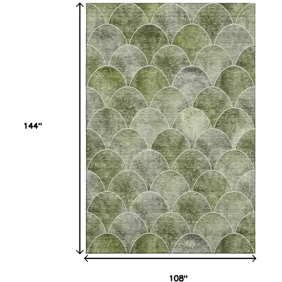 Green Gray And Ivory Abstract Geometric Washable Area Rug With UV Protection Photo 3