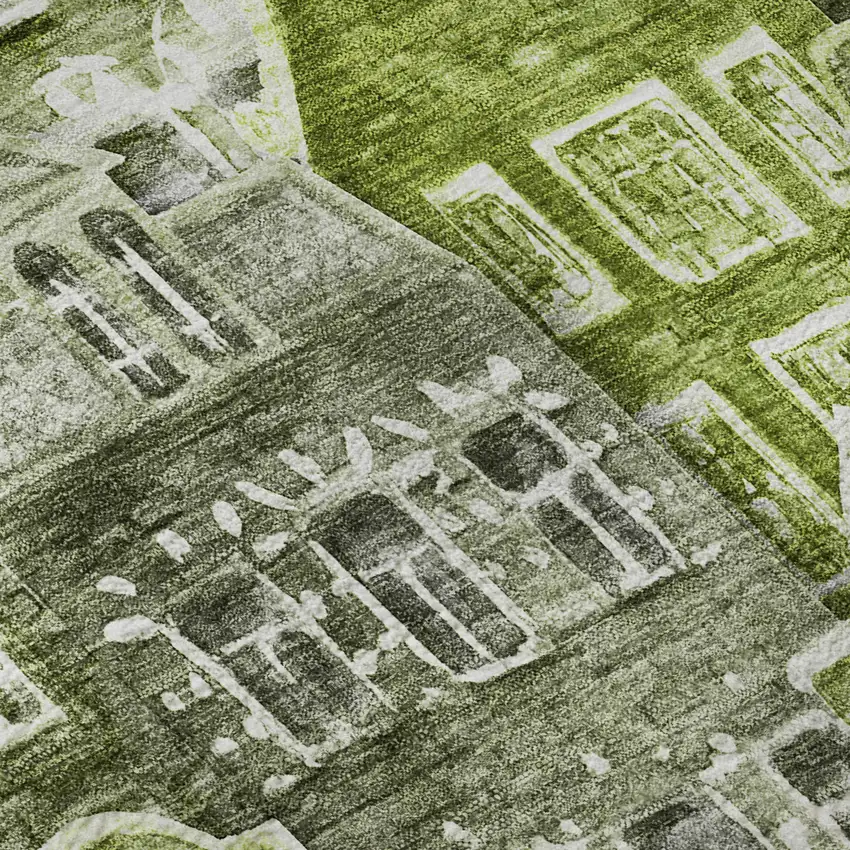 Green Gray And Ivory Abstract Geometric Washable Area Rug With UV Protection Photo 8