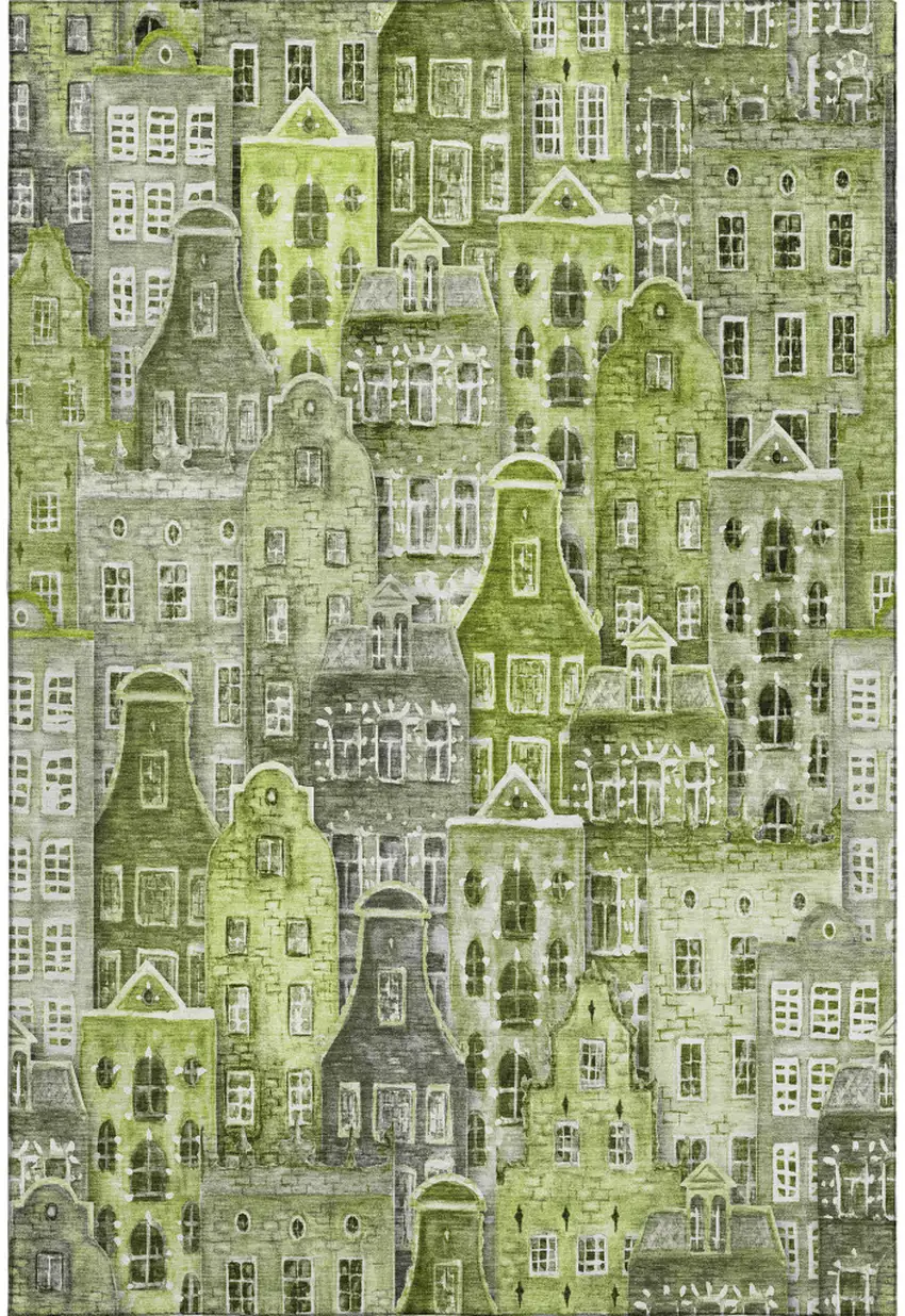 Green Gray And Ivory Abstract Geometric Washable Area Rug With UV Protection Photo 1