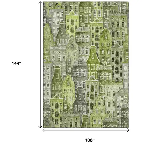 Green Gray And Ivory Abstract Geometric Washable Area Rug With UV Protection Photo 9