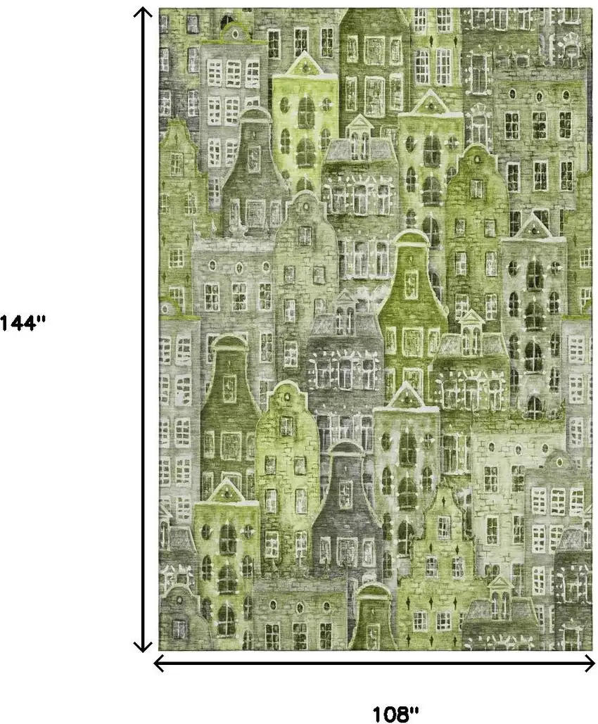 Green Gray And Ivory Abstract Geometric Washable Area Rug With UV Protection Photo 9