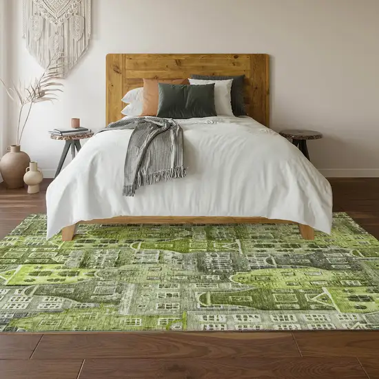 Green Gray And Ivory Abstract Geometric Washable Area Rug With UV Protection Photo 4
