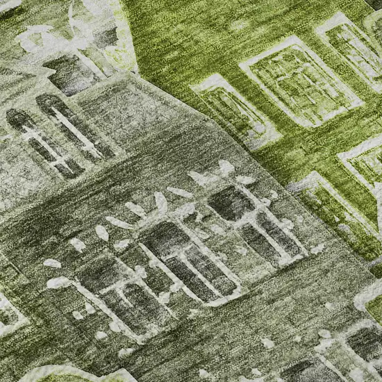 Green Gray And Ivory Abstract Geometric Washable Area Rug With UV Protection Photo 8