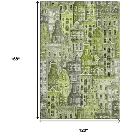 Green Gray And Ivory Abstract Geometric Washable Area Rug With UV Protection Photo 9