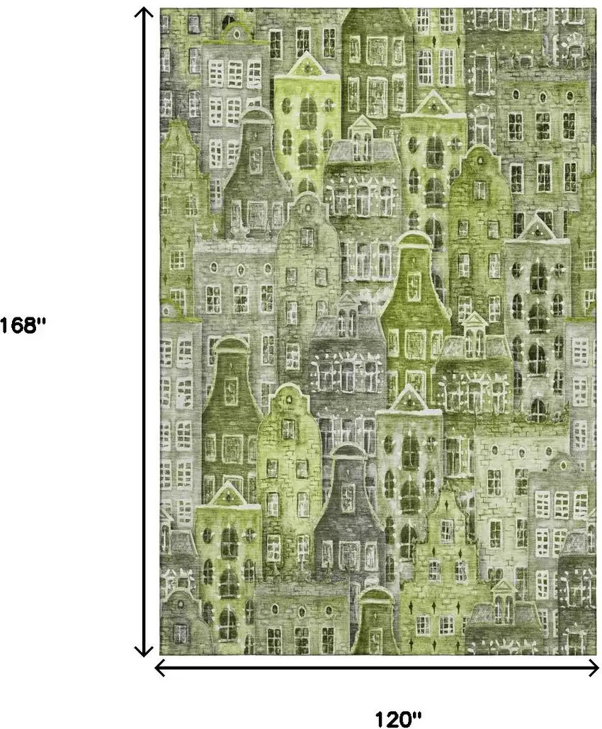 Green Gray And Ivory Abstract Geometric Washable Area Rug With UV Protection Photo 9