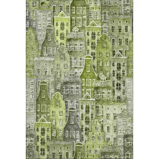Green Gray And Ivory Abstract Geometric Washable Area Rug With UV Protection Photo 1
