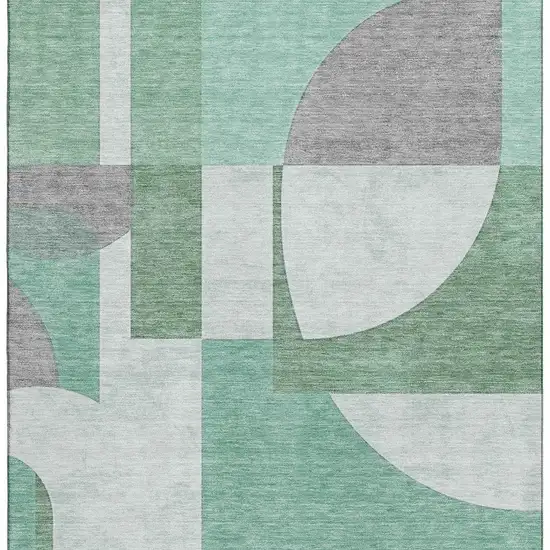 Green Gray And Ivory Abstract Geometric Washable Area Rug With UV Protection Photo 2