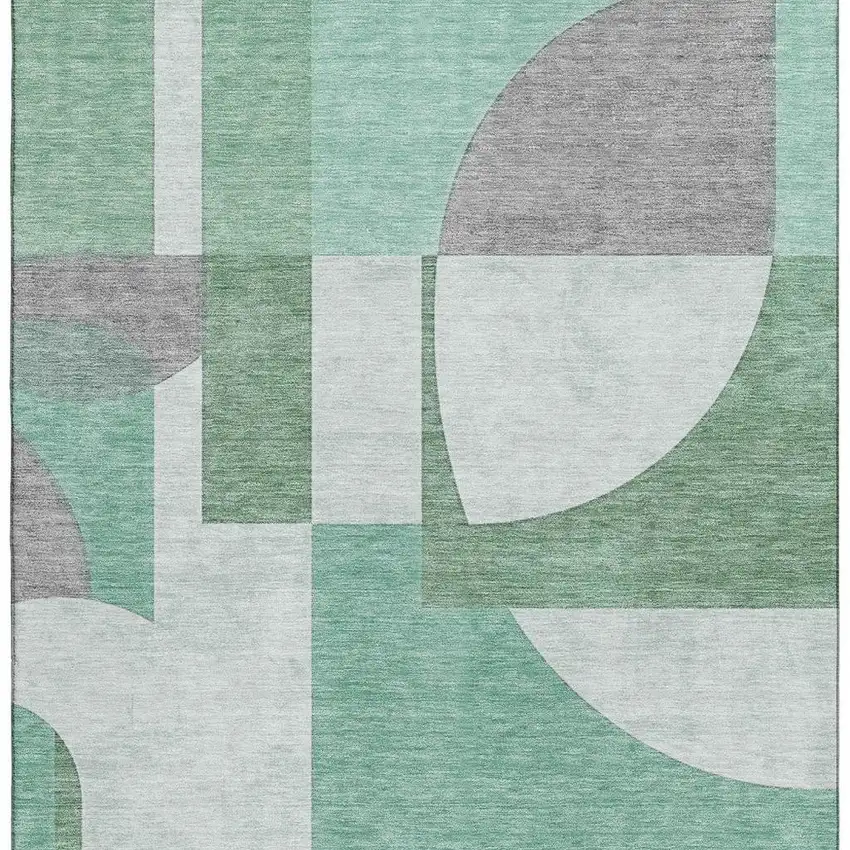 Green Gray And Ivory Abstract Geometric Washable Area Rug With UV Protection Photo 2