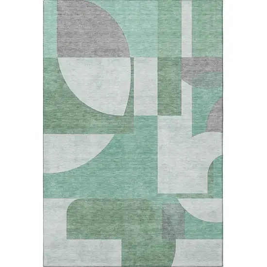 Green Gray And Ivory Abstract Geometric Washable Area Rug With UV Protection Photo 3
