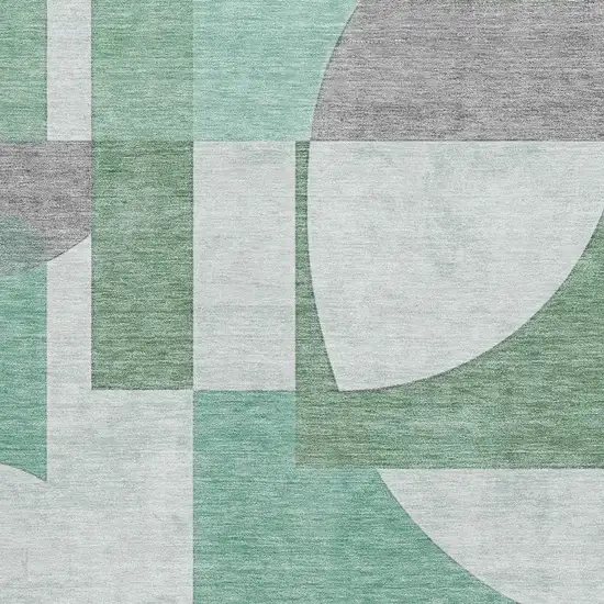 Green Gray And Ivory Abstract Geometric Washable Area Rug With UV Protection Photo 2