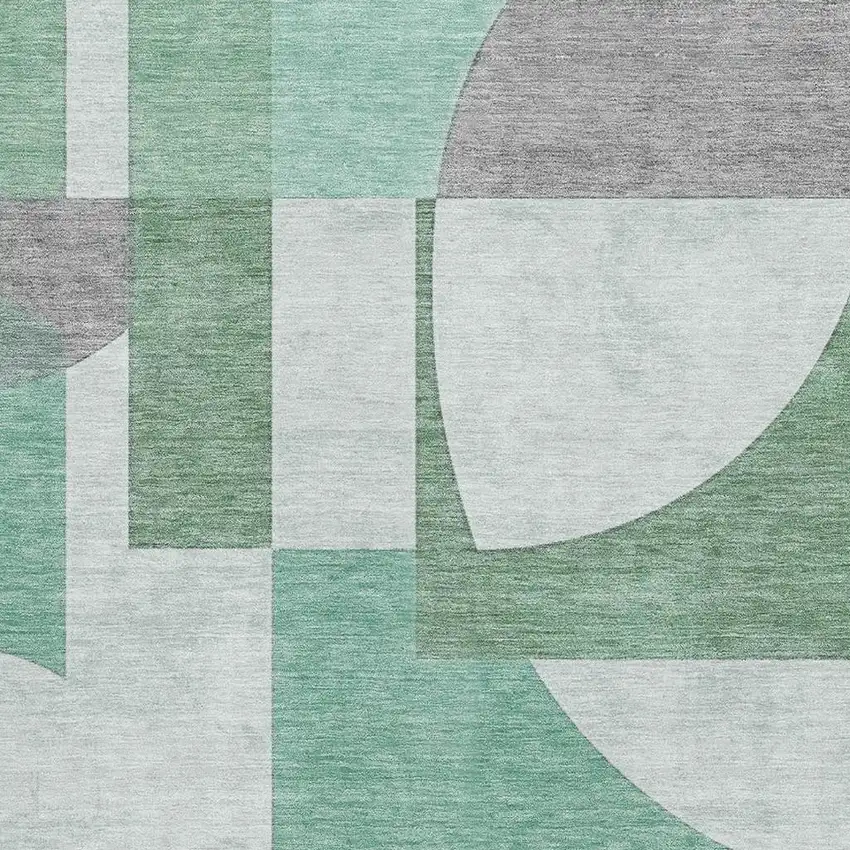 Green Gray And Ivory Abstract Geometric Washable Area Rug With UV Protection Photo 2