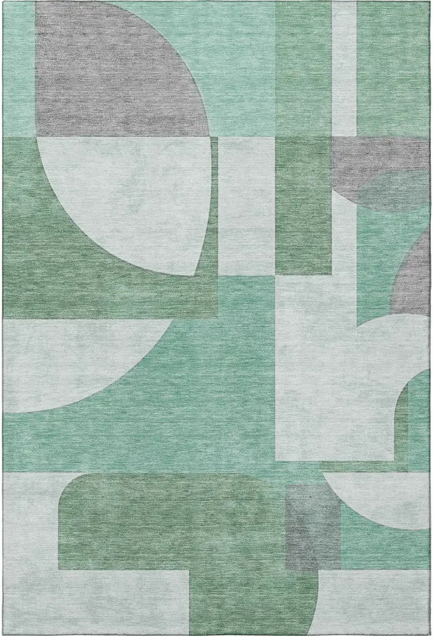 Green Gray And Ivory Abstract Geometric Washable Area Rug With UV Protection Photo 3