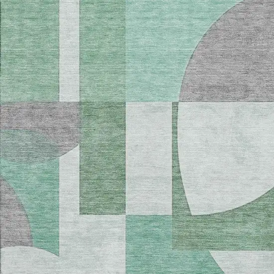 Green Gray And Ivory Abstract Geometric Washable Area Rug With UV Protection Photo 2