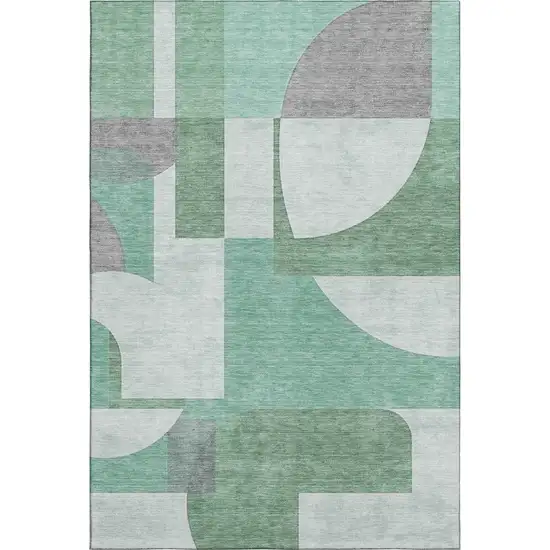 Green Gray And Ivory Abstract Geometric Washable Area Rug With UV Protection Photo 1
