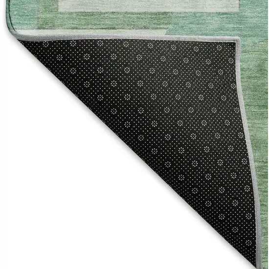 Green Gray And Ivory Abstract Geometric Washable Area Rug With UV Protection Photo 7