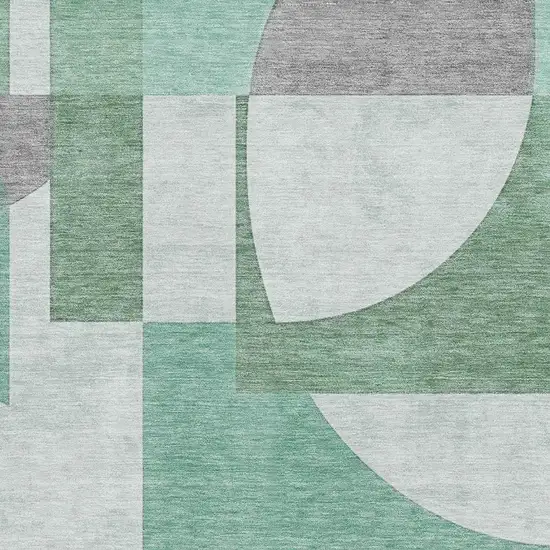 Green Gray And Ivory Abstract Geometric Washable Area Rug With UV Protection Photo 2