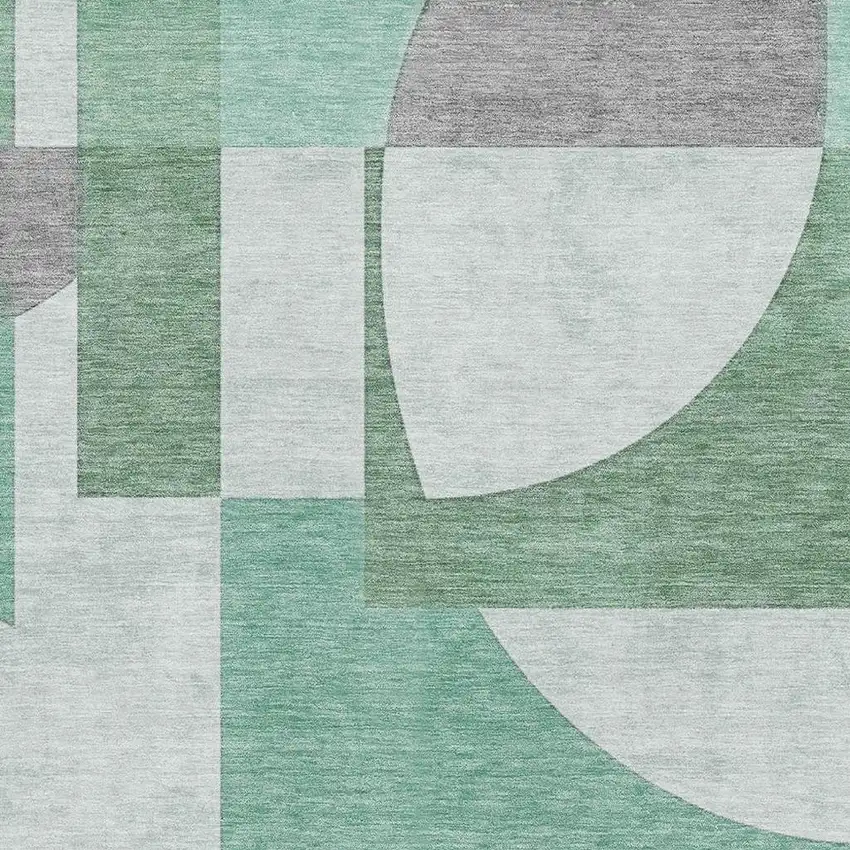 Green Gray And Ivory Abstract Geometric Washable Area Rug With UV Protection Photo 2