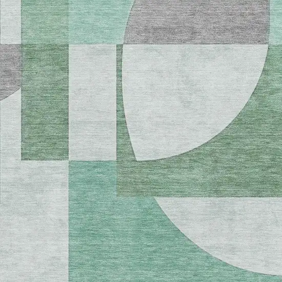 Green Gray And Ivory Abstract Geometric Washable Area Rug With UV Protection Photo 2