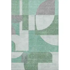 Photo of Green Gray And Ivory Abstract Geometric Washable Area Rug With UV Protection