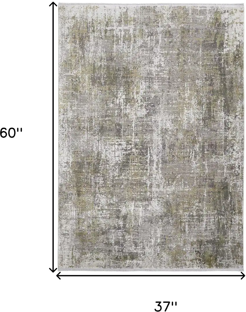 Green Gray And Ivory Abstract Power Loom Distressed Area Rug With Fringe Photo 10