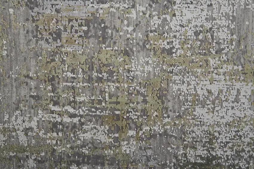 Green Gray And Ivory Abstract Power Loom Distressed Area Rug With Fringe Photo 9