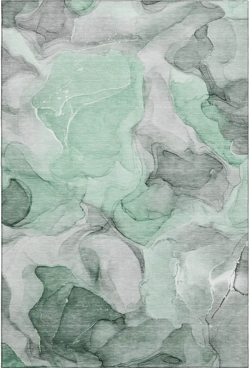 Green Gray And Ivory Abstract Washable Area Rug With UV Protection Photo 1