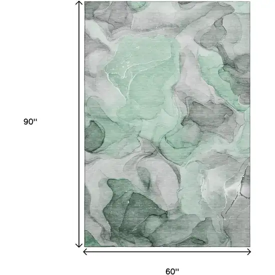 Green Gray And Ivory Abstract Washable Area Rug With UV Protection Photo 3