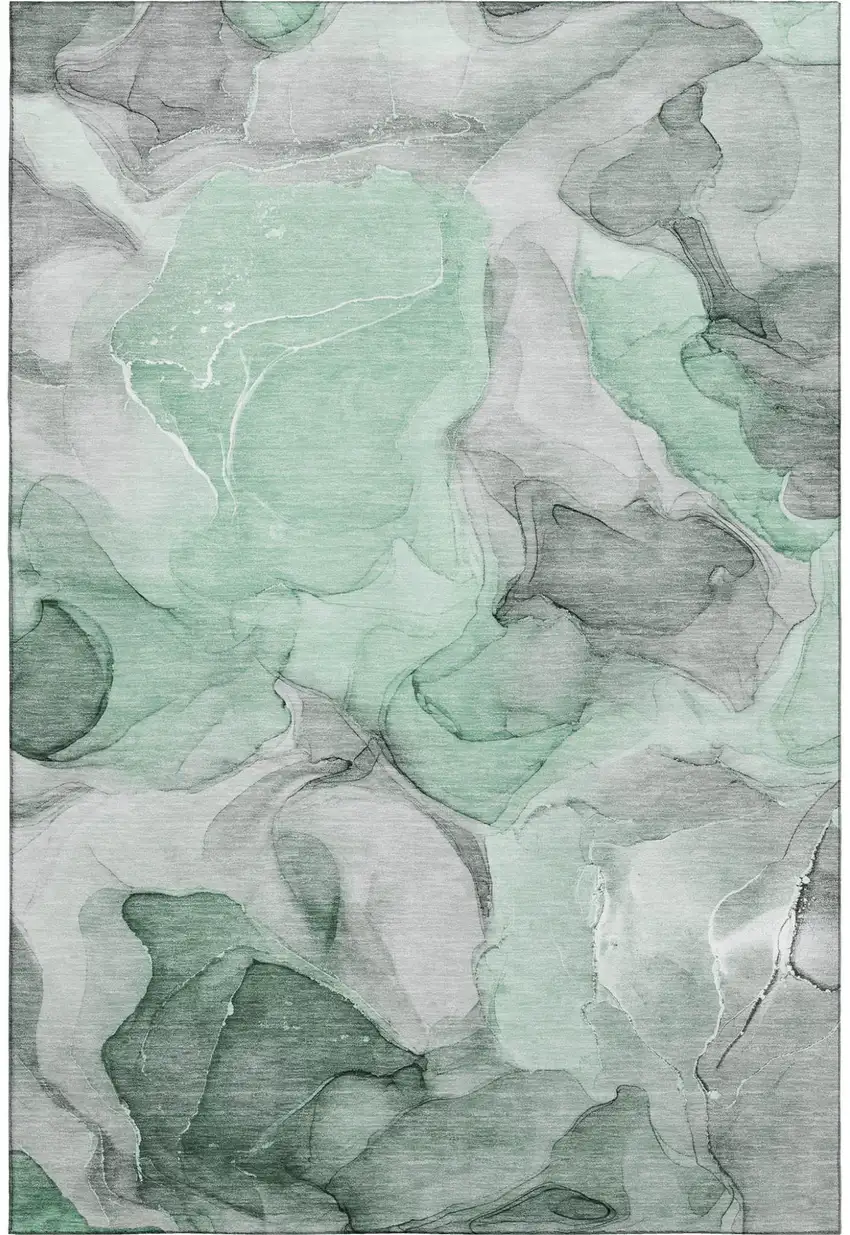 Green Gray And Ivory Abstract Washable Area Rug With UV Protection Photo 2