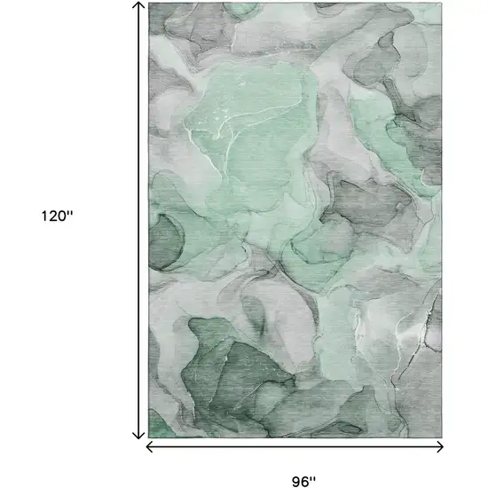 Green Gray And Ivory Abstract Washable Area Rug With UV Protection Photo 3