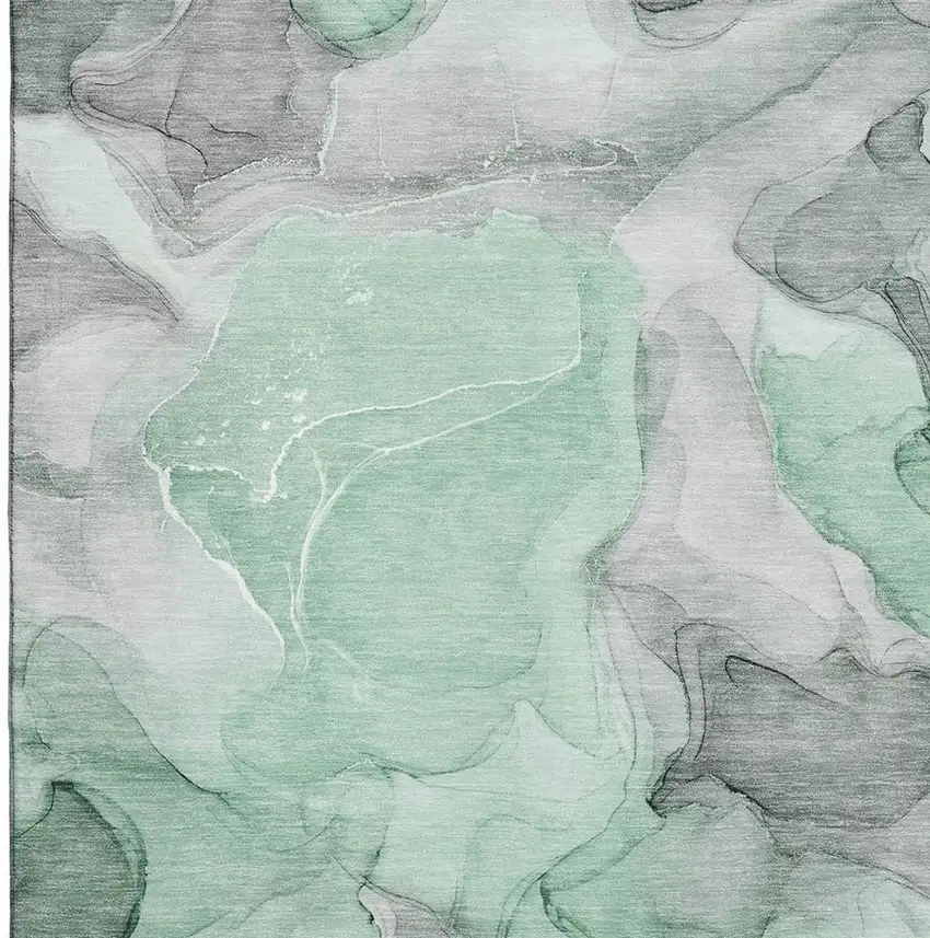 Green Gray And Ivory Abstract Washable Area Rug With UV Protection Photo 4