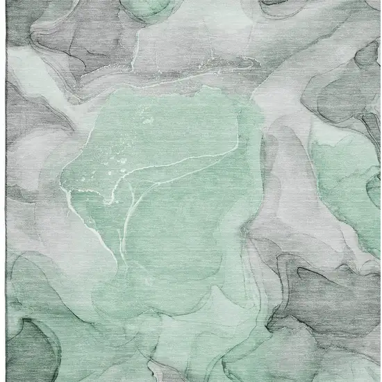 Green Gray And Ivory Abstract Washable Area Rug With UV Protection Photo 3