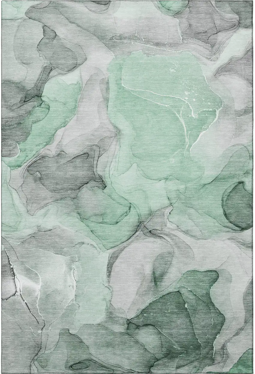 Green Gray And Ivory Abstract Washable Area Rug With UV Protection Photo 4