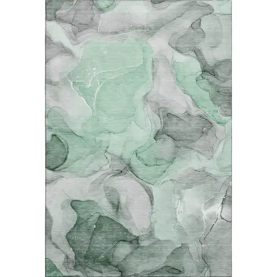 Green Gray And Ivory Abstract Washable Area Rug With UV Protection Photo 1