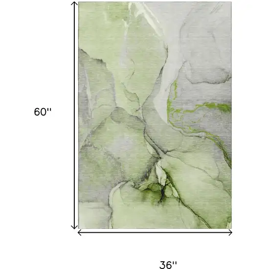Green Gray And Ivory Abstract Washable Area Rug With UV Protection Photo 3