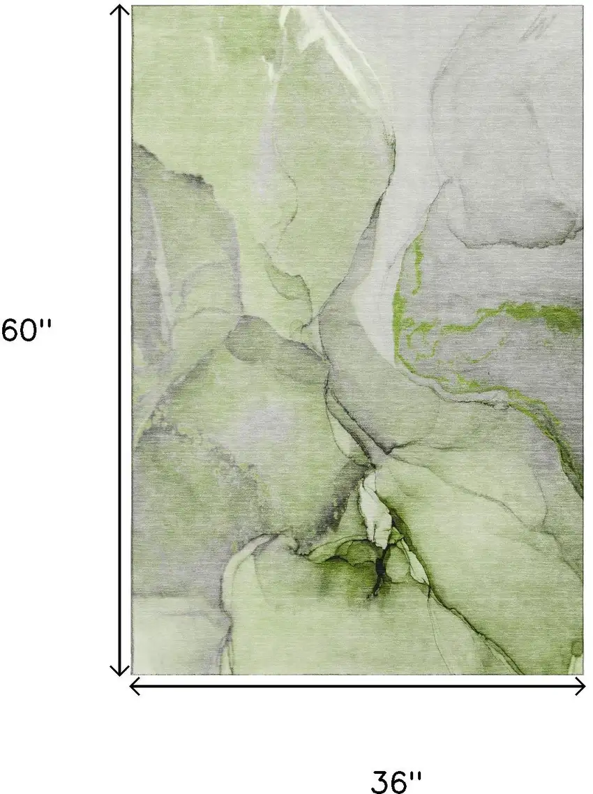 Green Gray And Ivory Abstract Washable Area Rug With UV Protection Photo 3