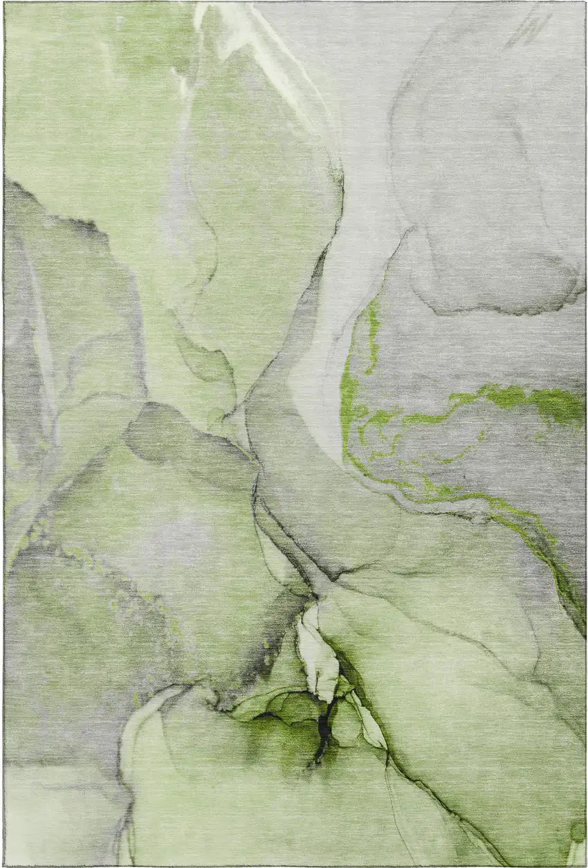 Green Gray And Ivory Abstract Washable Area Rug With UV Protection Photo 1