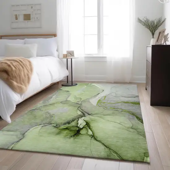 Green Gray And Ivory Abstract Washable Area Rug With UV Protection Photo 5