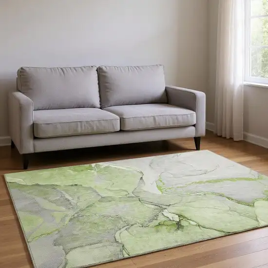 Green Gray And Ivory Abstract Washable Area Rug With UV Protection Photo 2