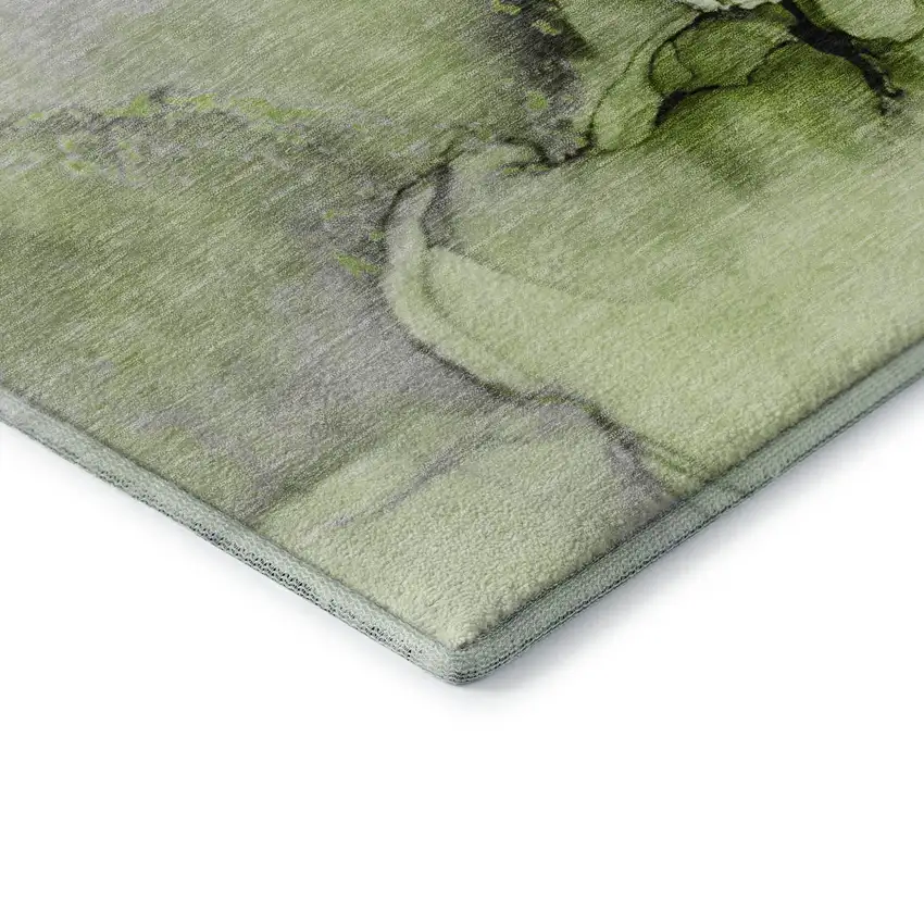 Green Gray And Ivory Abstract Washable Area Rug With UV Protection Photo 8