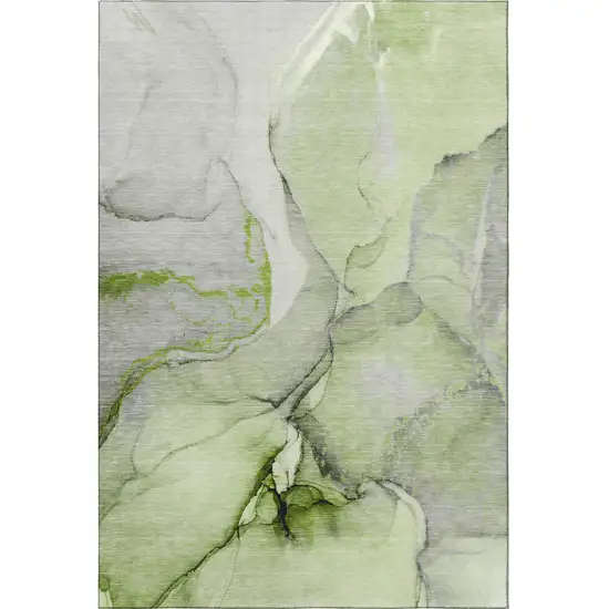 Green Gray And Ivory Abstract Washable Area Rug With UV Protection Photo 3