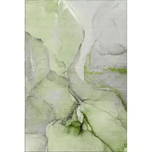 Photo of Green Gray And Ivory Abstract Washable Area Rug With UV Protection