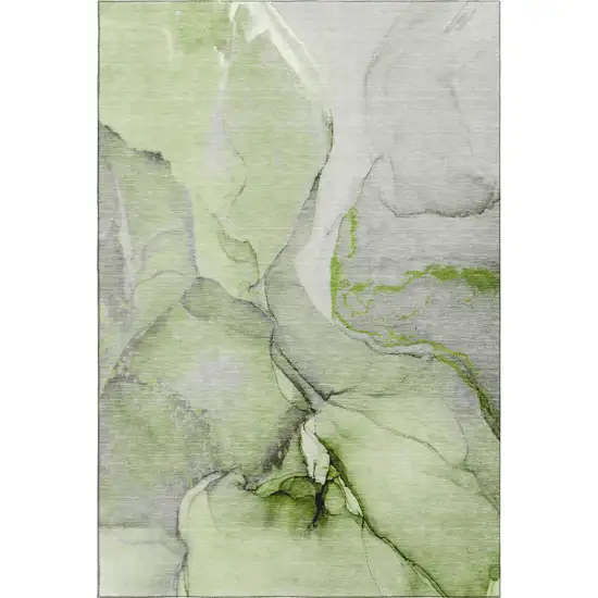 Green Gray And Ivory Abstract Washable Area Rug With UV Protection Photo 1