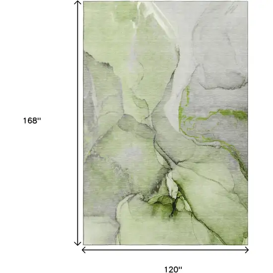Green Gray And Ivory Abstract Washable Area Rug With UV Protection Photo 7