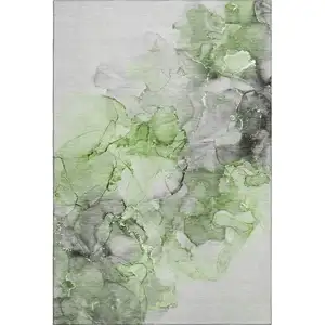 Photo of Green Gray And Ivory Abstract Washable Area Rug With UV Protection