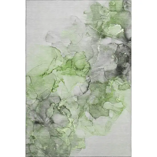 Green Gray And Ivory Abstract Washable Area Rug With UV Protection Photo 1