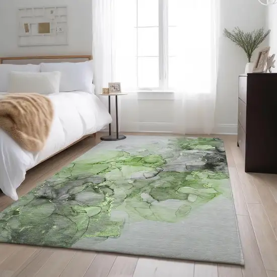 Green Gray And Ivory Abstract Washable Area Rug With UV Protection Photo 5
