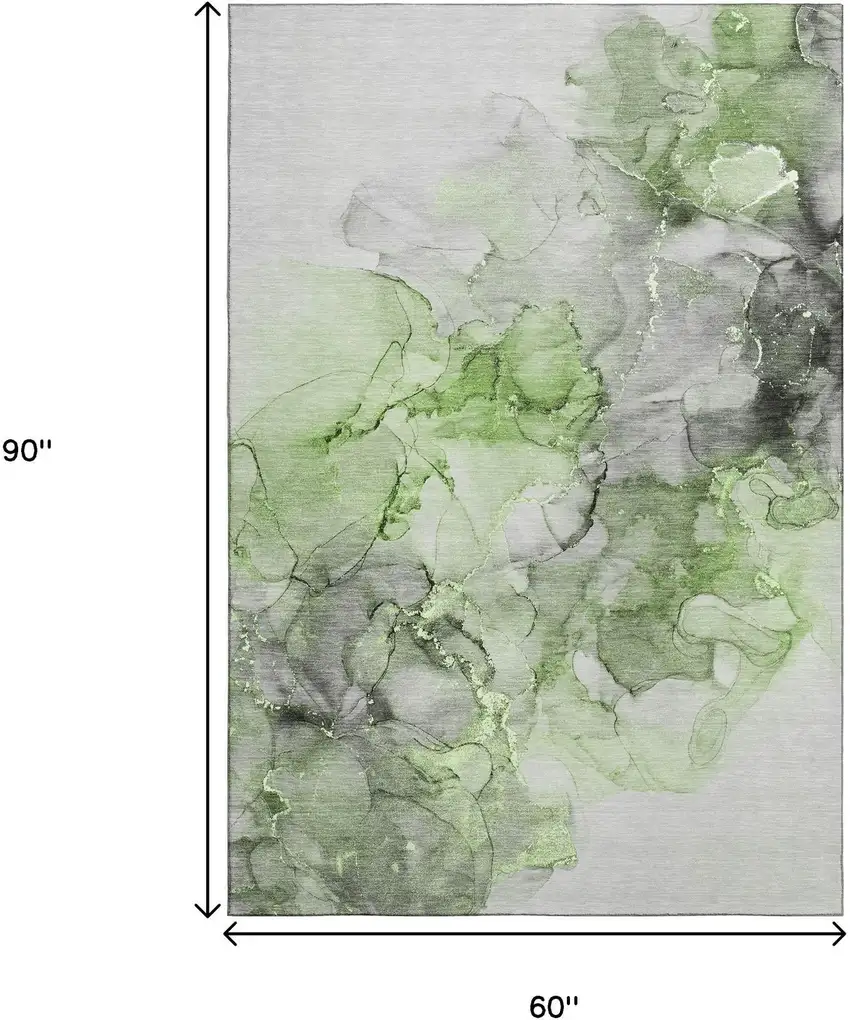 Green Gray And Ivory Abstract Washable Area Rug With UV Protection Photo 3