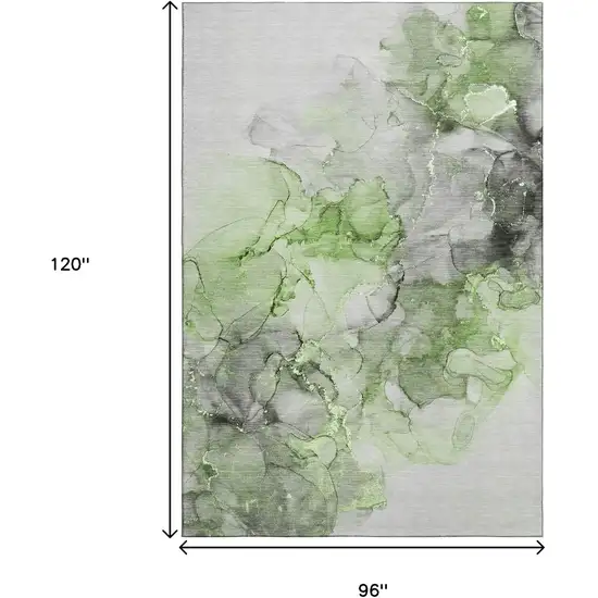 Green Gray And Ivory Abstract Washable Area Rug With UV Protection Photo 3