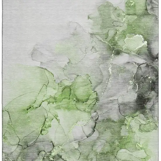 Green Gray And Ivory Abstract Washable Area Rug With UV Protection Photo 3